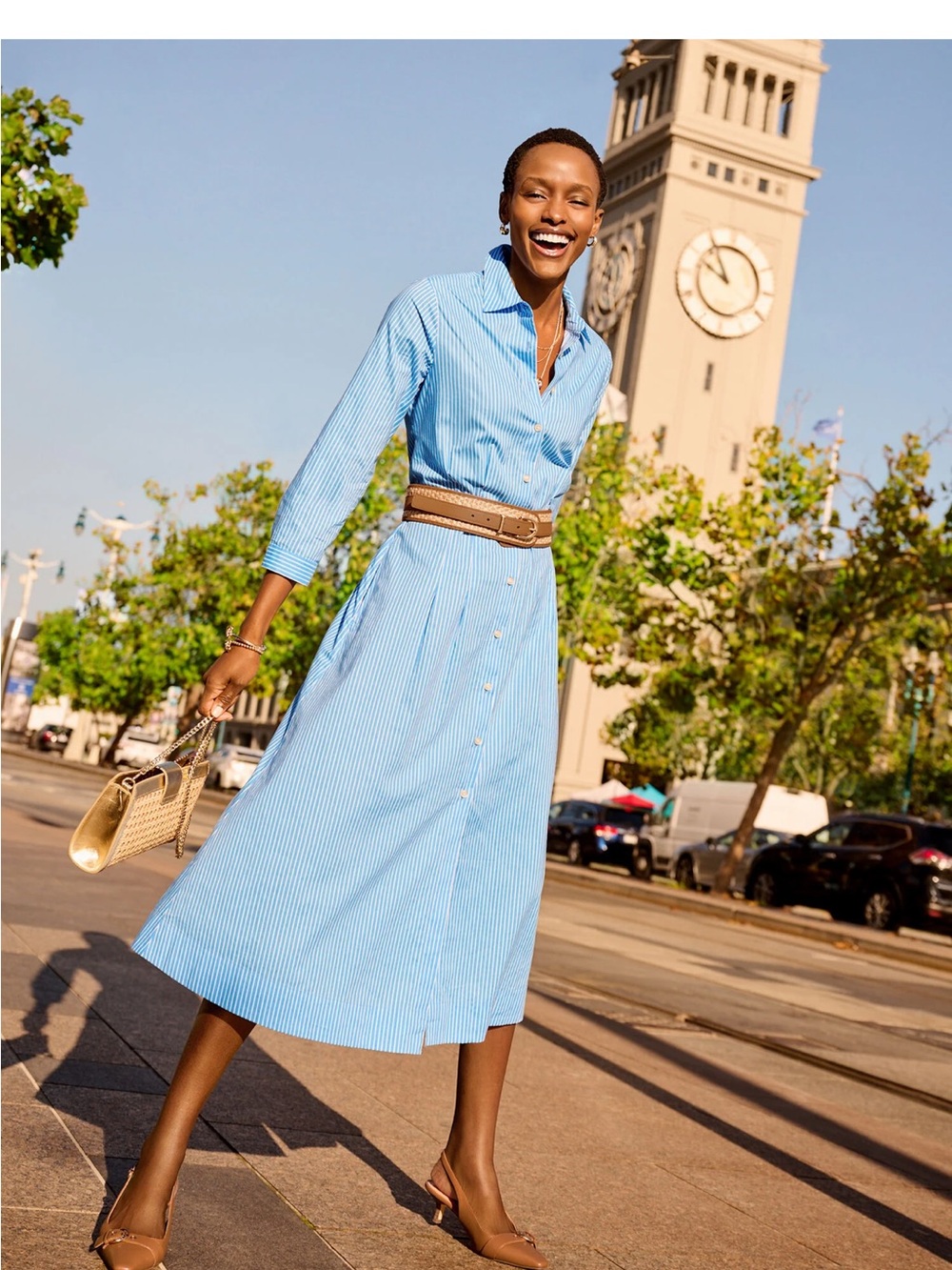 Talbots Light Blue Pinstriped Button-Front Shirt Dress